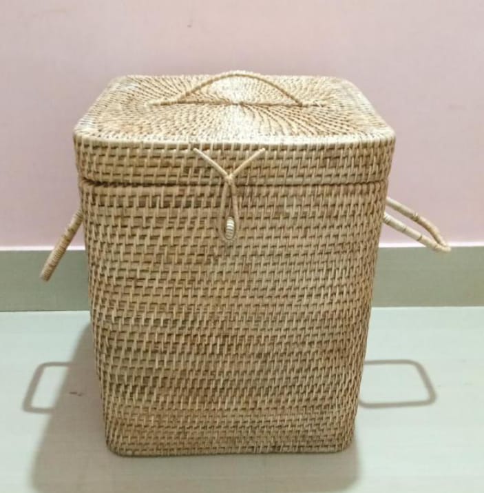 Premium Cane basket/container with secured lid heavy materials