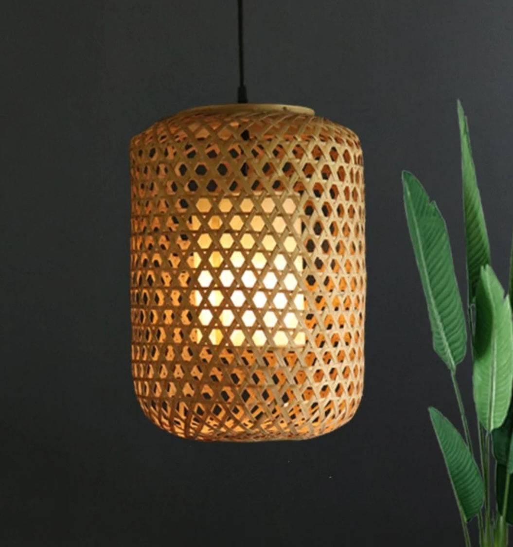 Star cylinder lamp Woven Hanging Pendant Light, Natural/Bamboo Pendant Light for Home restaurants and offices