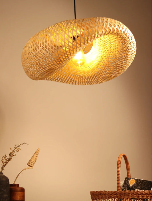 S-curved unique Bamboo lampshade/Woven Hanging Pendant Light, Natural/Bamboo Pendant Light for Home restaurants and offices