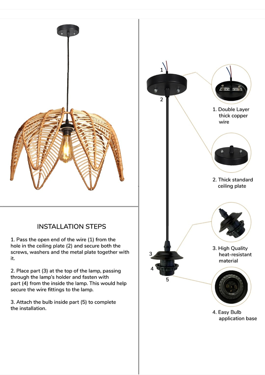 Bee cage-Bamboo pendant Woven Hanging Pendant Light, Natural/Bamboo Pendant Light for Home restaurants and offices