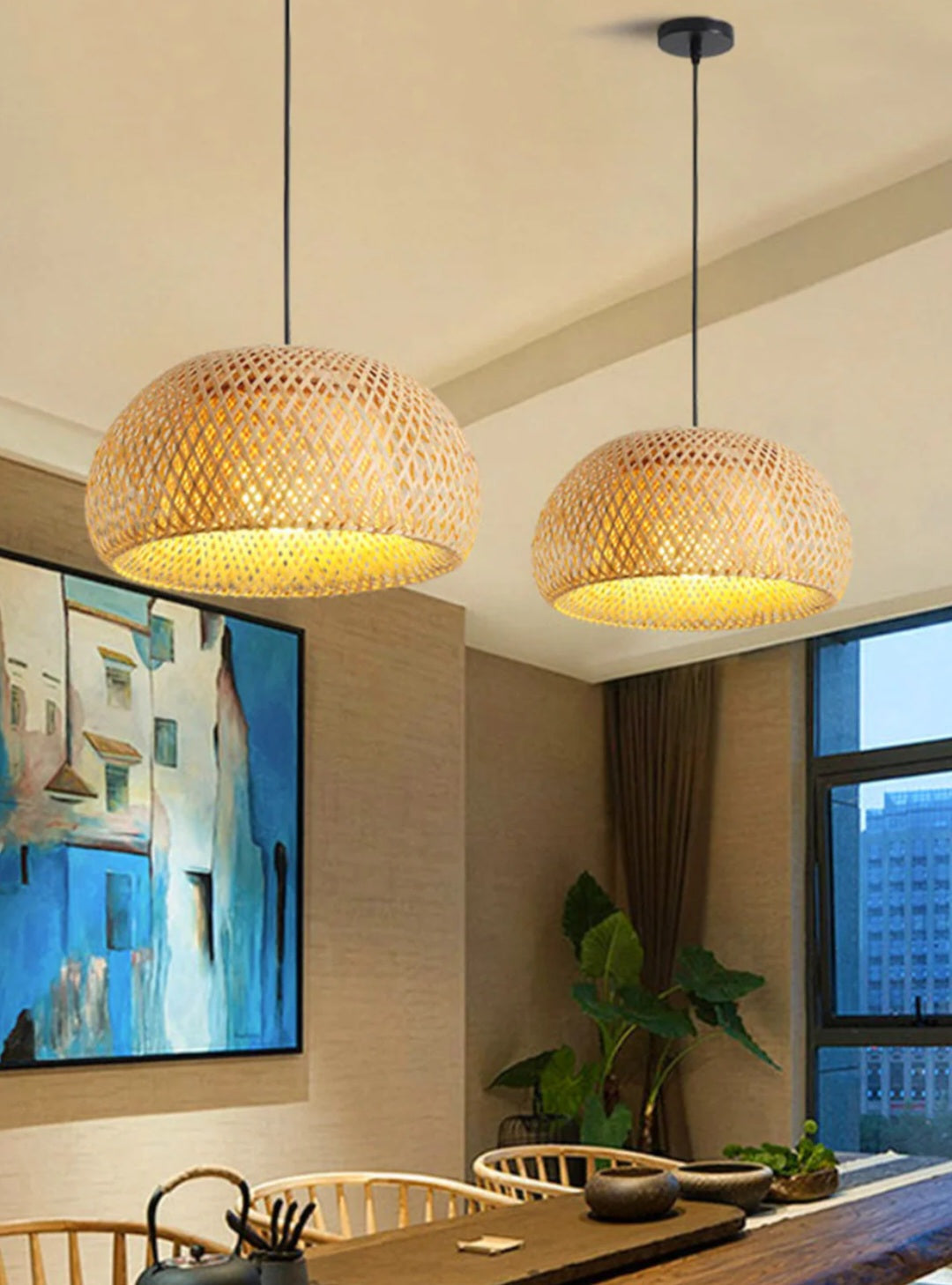 Alo dome-premium Bamboo lampshade Woven Hanging Pendant Light, Natural/Bamboo Pendant Light for Home restaurants and offices