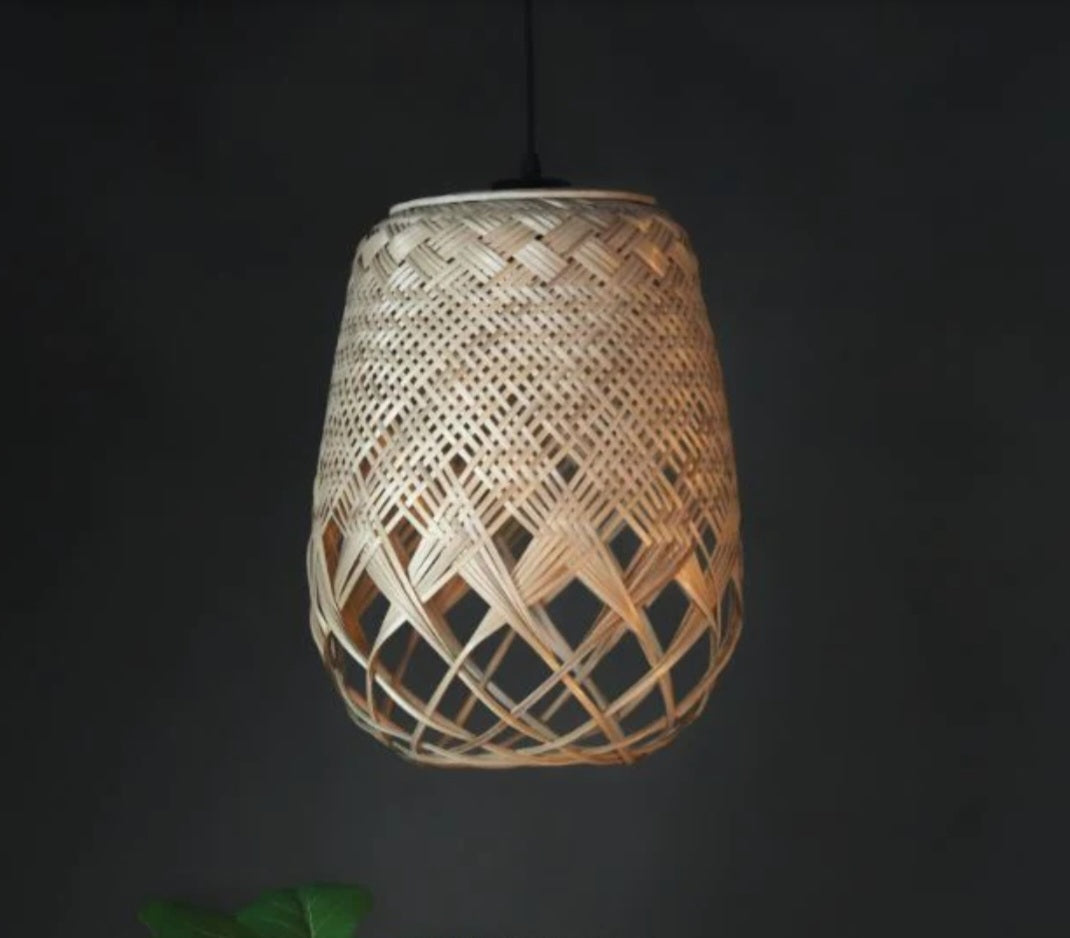 Diamond-Bamboo lampshade Woven Hanging Pendant Light, Natural/Bamboo Pendant Light for Home restaurants and offices