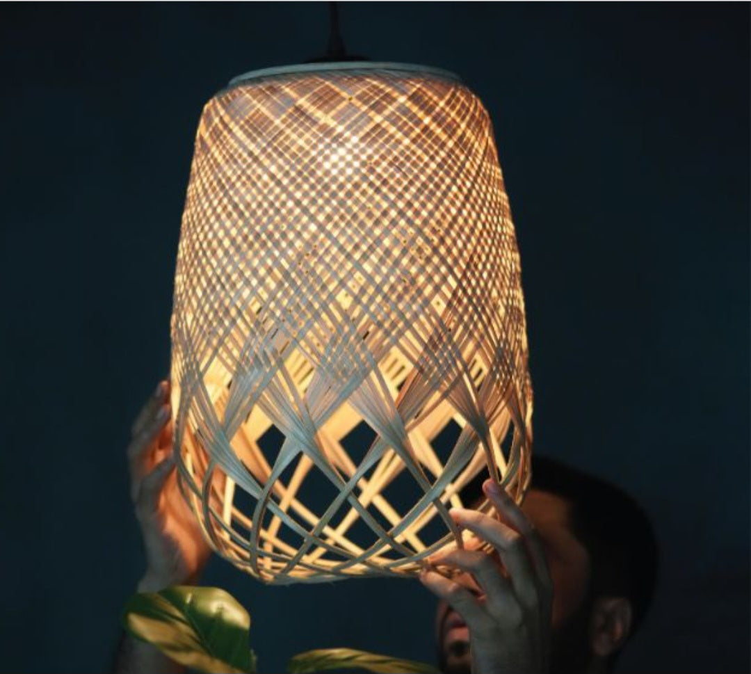 Diamond-Bamboo lampshade Woven Hanging Pendant Light, Natural/Bamboo Pendant Light for Home restaurants and offices