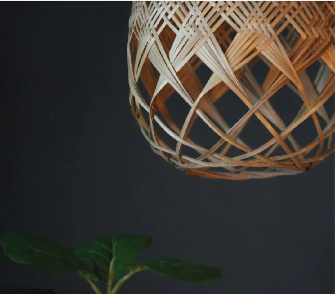 Diamond-Bamboo lampshade Woven Hanging Pendant Light, Natural/Bamboo Pendant Light for Home restaurants and offices