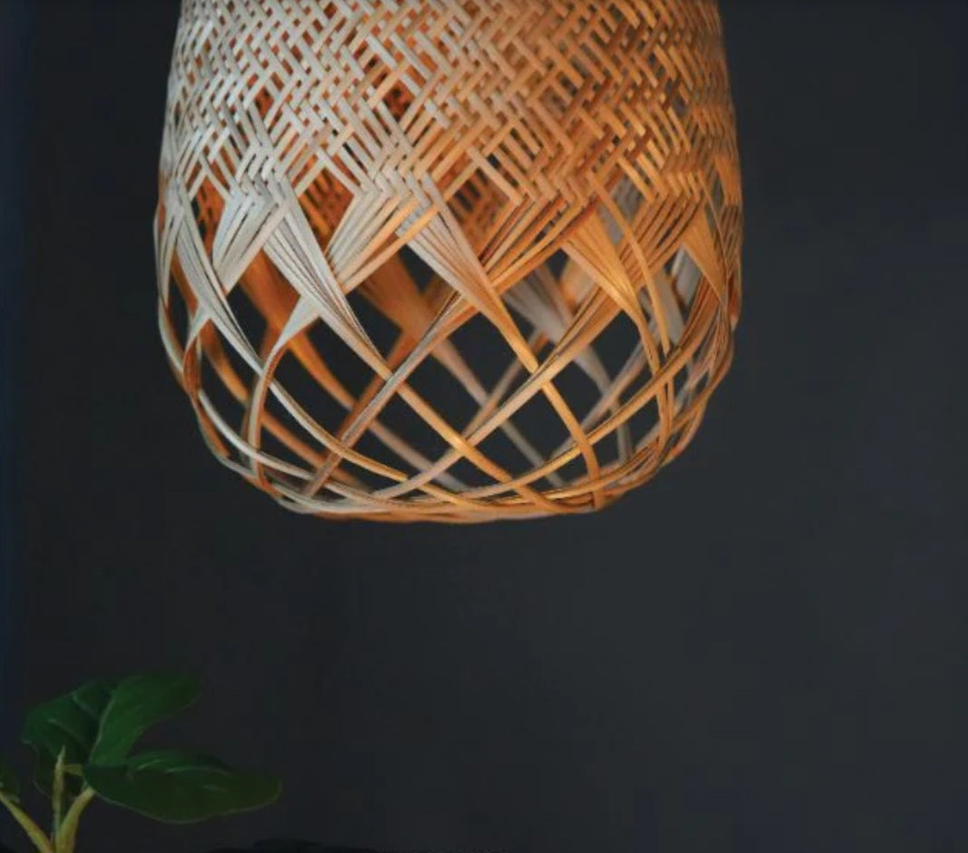 Diamond-Bamboo lampshade Woven Hanging Pendant Light, Natural/Bamboo Pendant Light for Home restaurants and offices