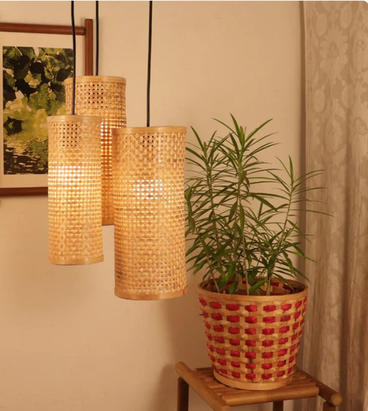 Jingle Bells-Woven Hanging Pendant Light, Natural/Bamboo Pendant Light for Home restaurants and offices. 3pieces and 2 pieces