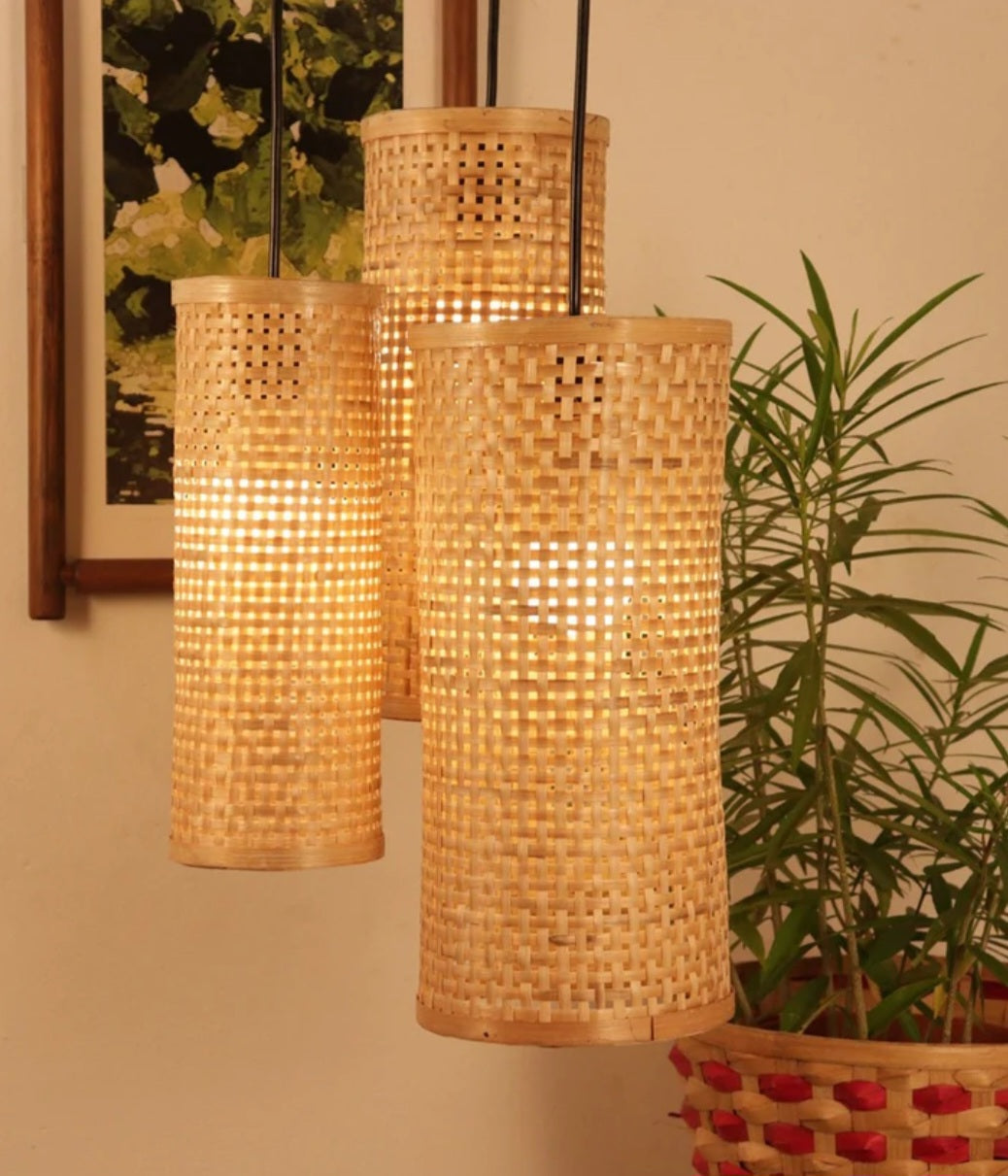 Jingle Bells-Woven Hanging Pendant Light, Natural/Bamboo Pendant Light for Home restaurants and offices. 3pieces and 2 pieces