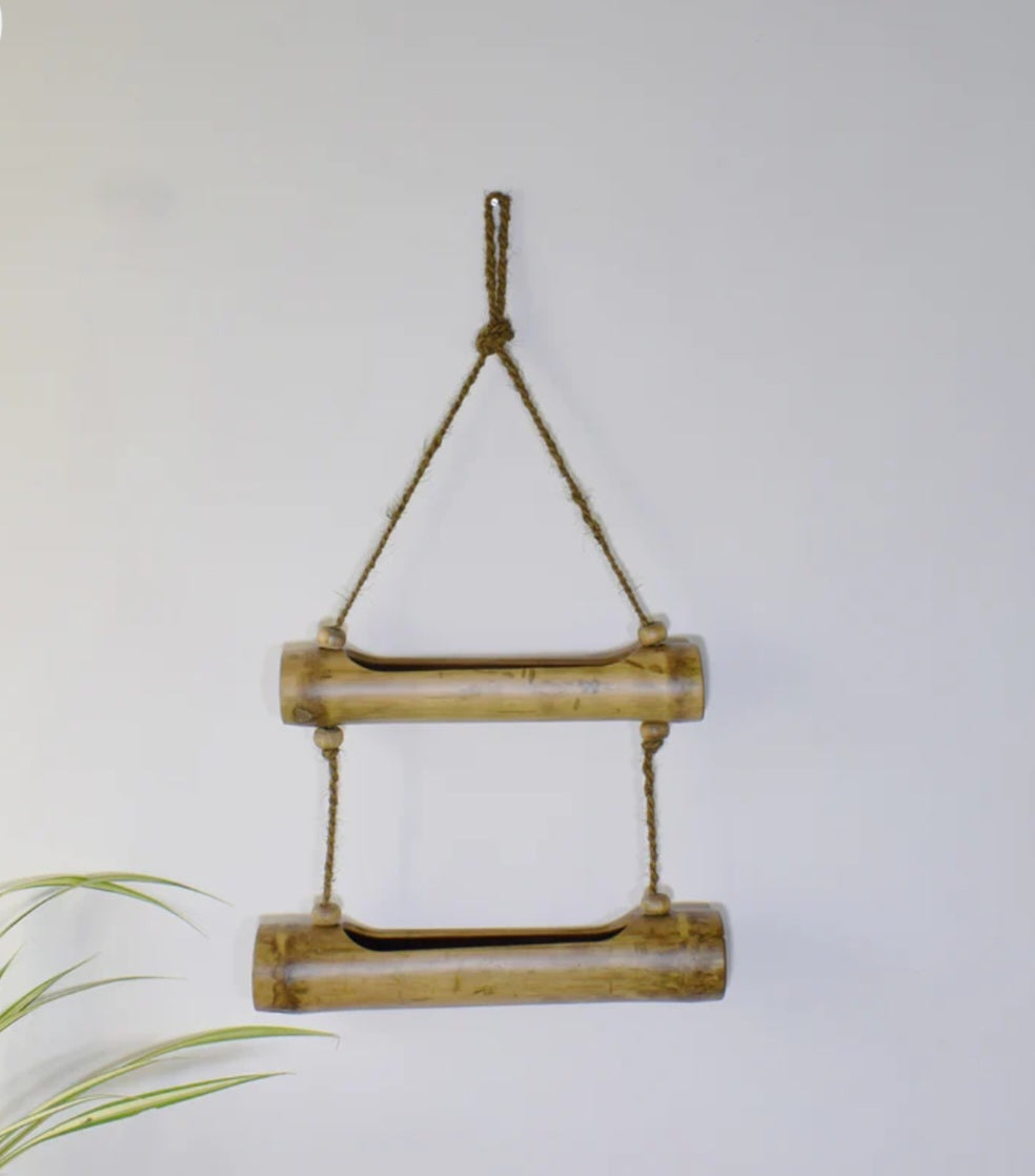 Bamboo grow 2 layered Hanging planter with rope