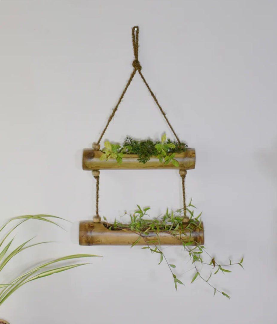 Bamboo grow 2 layered Hanging planter with rope