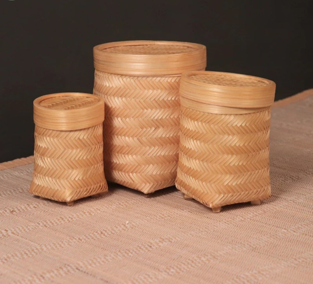 Bamboo storage box with lid set of 3 combo