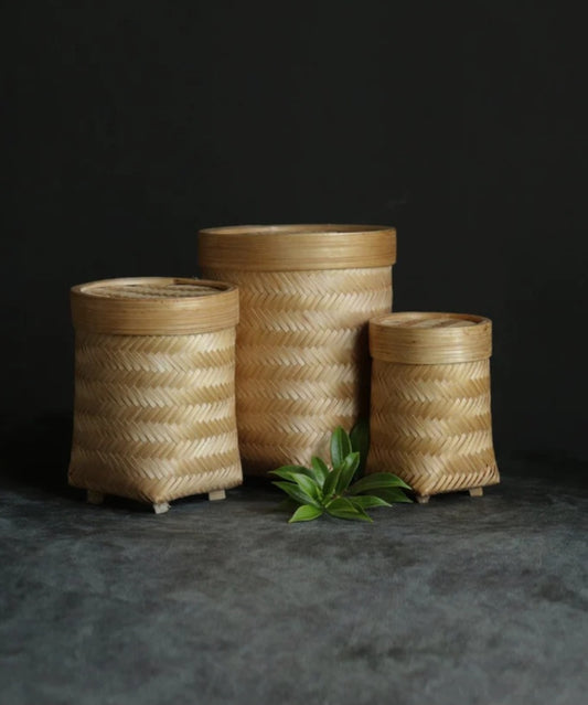 Bamboo storage box with lid set of 3 combo